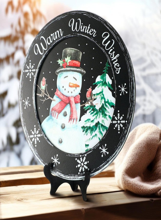 Colingmill Snowman Primitive Decor Table Centerpiece Decorative Wood Plates for Display Autumn Thanksgiving Christmas Warm Winter Farmhouse Vintage Table Shelf Rustic Wooden Plate Home Decor Art - Image 1
